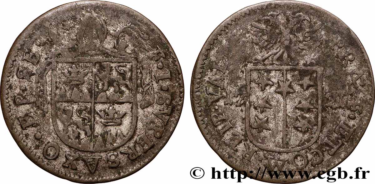 SUIZA - CANTÓN DEL VALAIS 1/2 Batzen canton du Valais (Sitten) frappe au nom de l’évêque François-Joseph Supersaxo 1721 BC