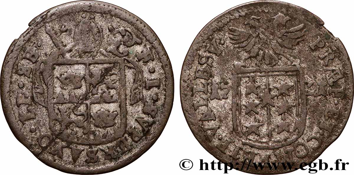 SUIZA - CANTÓN DEL VALAIS 1/2 Batzen canton du Valais (Sitten) frappe au nom de l’évêque François-Joseph Supersaxo 1721 BC