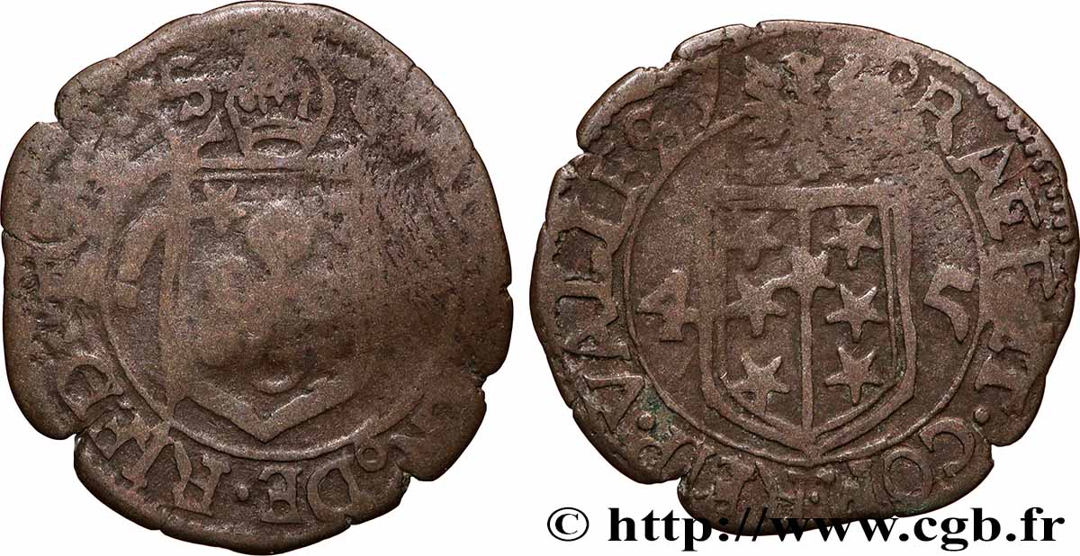 SUISSE - CANTON DU VALAIS 1/2 Batzen frappe au nom de l’évêque Adrian III von Riedmatten 1645 TB/TB+