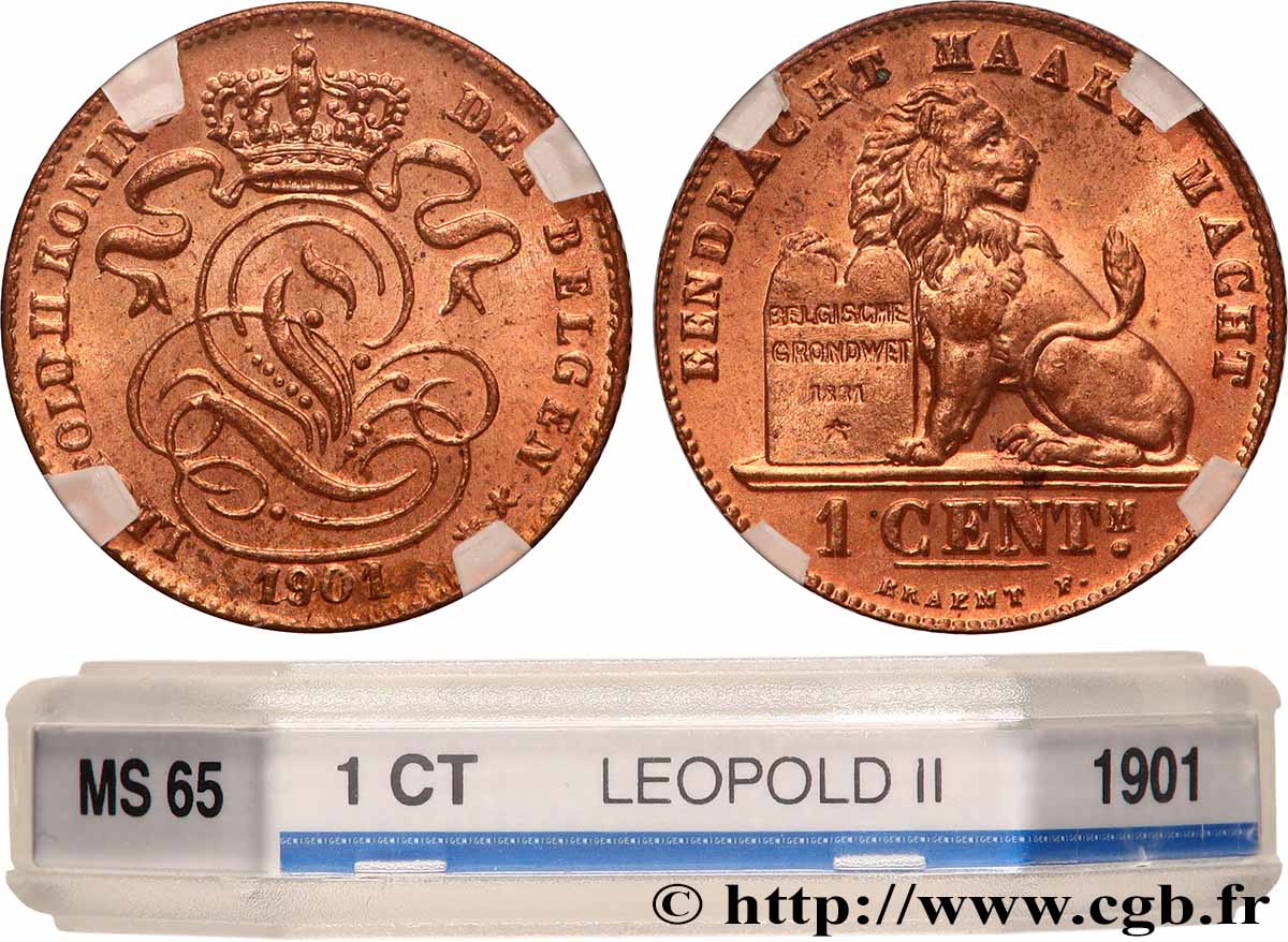 BELGIQUE 1 Centime Léopold II légende en flamand 1901 Bruxelles FDC65 GENI