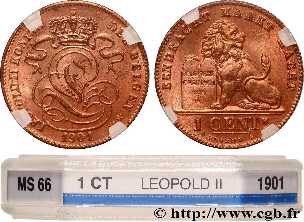 BÉLGICA 1 Centime Léopold II légende en flamand 1901 Bruxelles FDC66 GENI