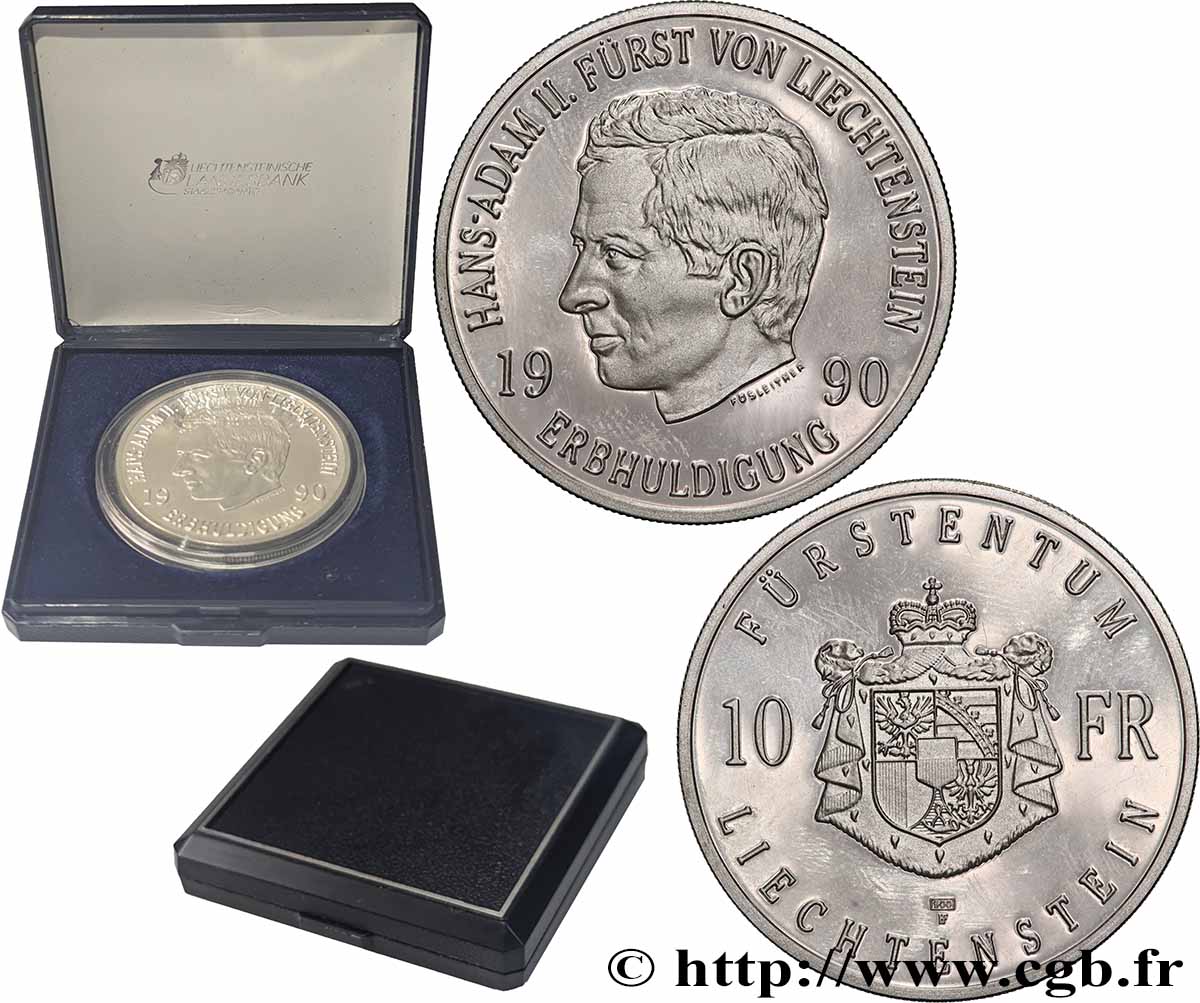 LIECHTENSTEIN 10 Franken10 Franken Proof Hans Adam 1990 Berne MS