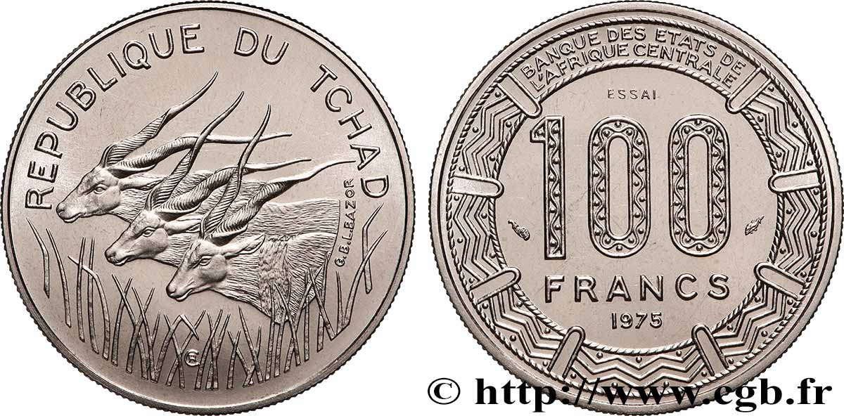 CHAD Essai de 100 Francs type “BEAC” 1975 Paris SC