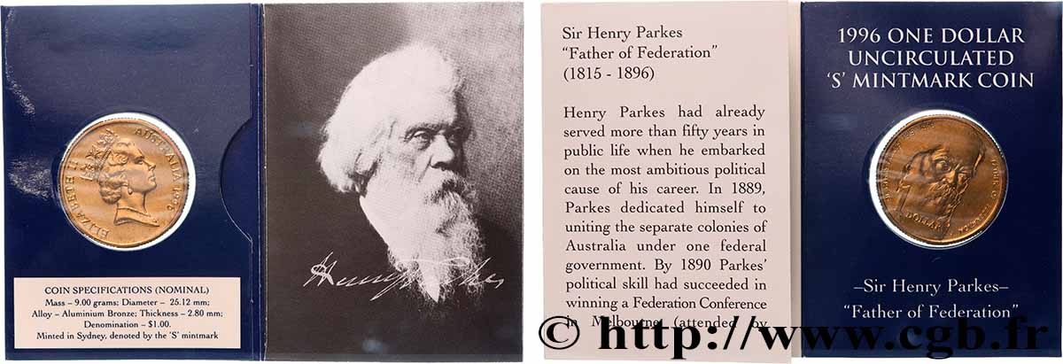 AUSTRALIA 1 Dollar Centenaire de la naissance d’Henry Parkes 1996 Sydney FDC