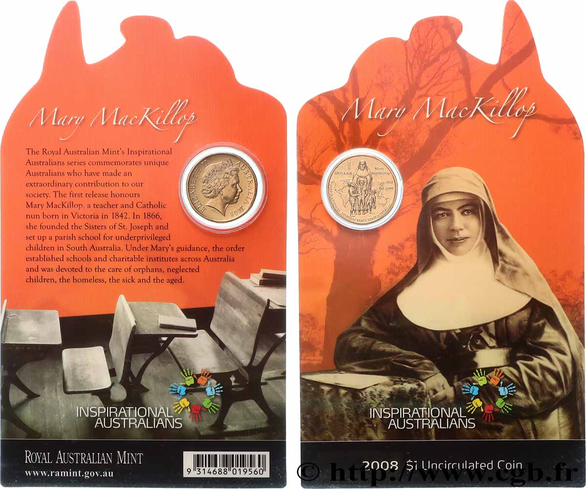 AUSTRALIA 1 Dollar Centenaire de la mort de Mary MacKillop 2008 Canberra FDC
