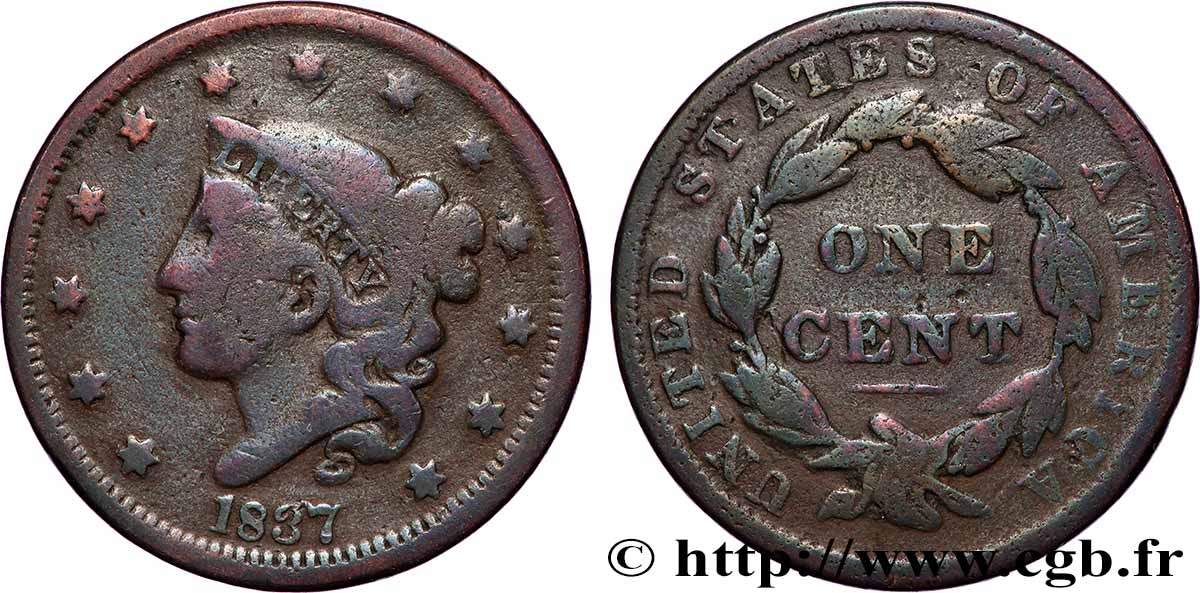 ESTADOS UNIDOS DE AMÉRICA 1 Cent Liberté “Matron Head” modifié 1837 Philadelphie BC