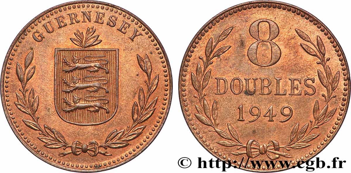 GUERNSEY 8 Doubles armes du baillage de Guernesey 1949 Heaton SPL