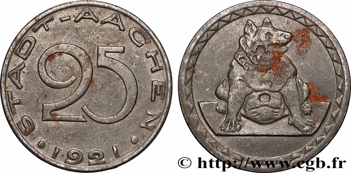 ALLEMAGNE - Notgeld 25 Pfennig Aachen (Aix-la-Chapelle) 1921 TTB