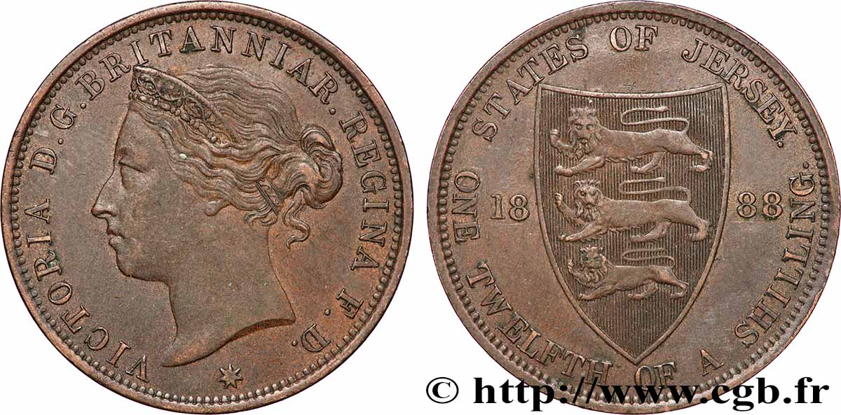 JERSEY 1/12 Shilling Reine Victoria 1888 AU