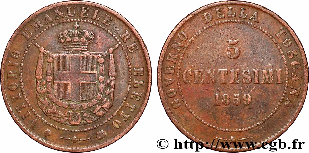 ITALIE - TOSCANE 5 Centesimi Victor Emmanuel - Gouvernement de la Toscane 1859 Birmingham TB+