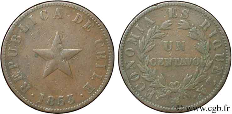 CHILI 1 Centavo 1853  TB 