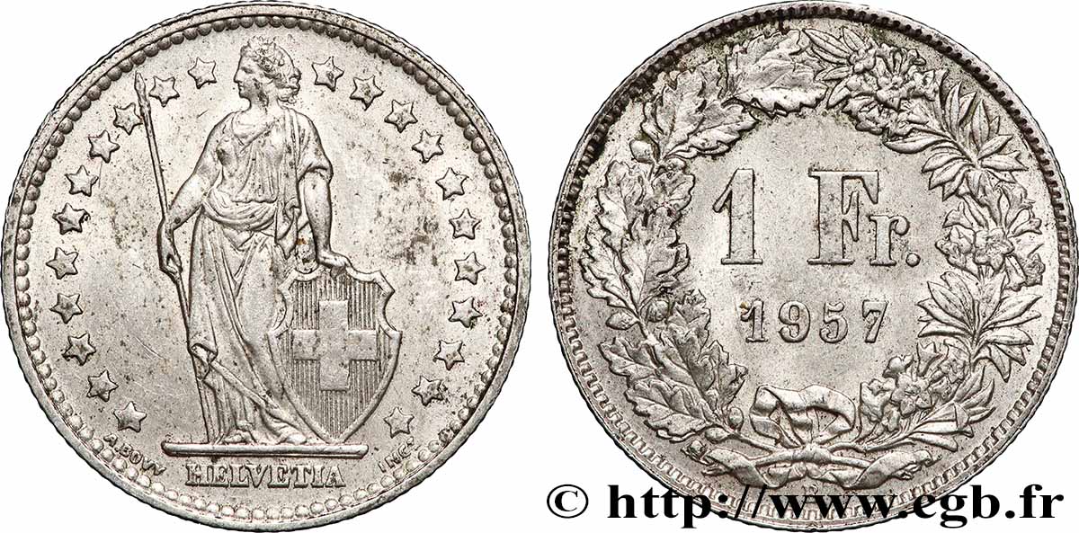 SUISSE 1 Franc Helvetia 1957 Berne - B SUP