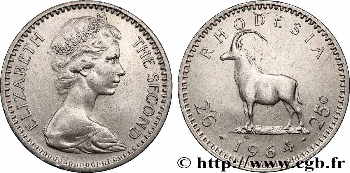 RHODESIEN 2 1/2 Shillings (25 Cents) Elisabeth II 1964 Pretoria fVZ