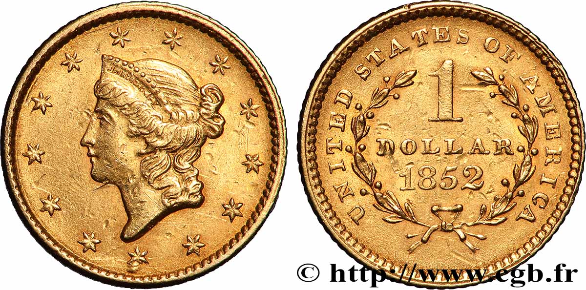 ÉTATS-UNIS D AMÉRIQUE 1 Dollar Or Liberty head 1er type 1852 Philadelphie TTB+