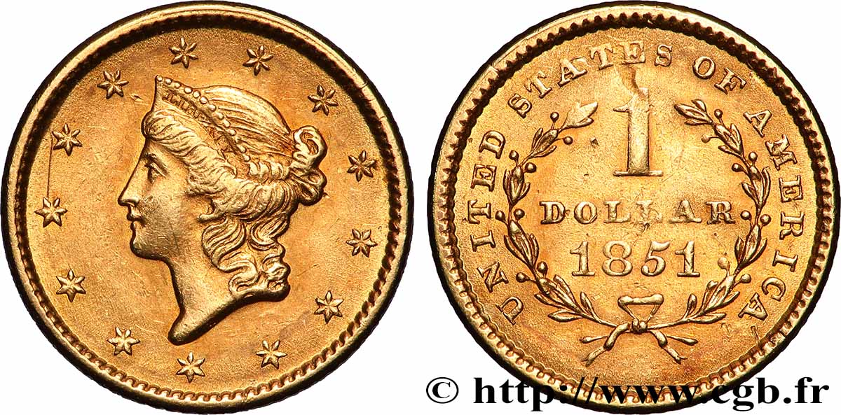 UNITED STATES OF AMERICA 1 Dollar Or Liberty head 1er type 1851 Philadelphie XF