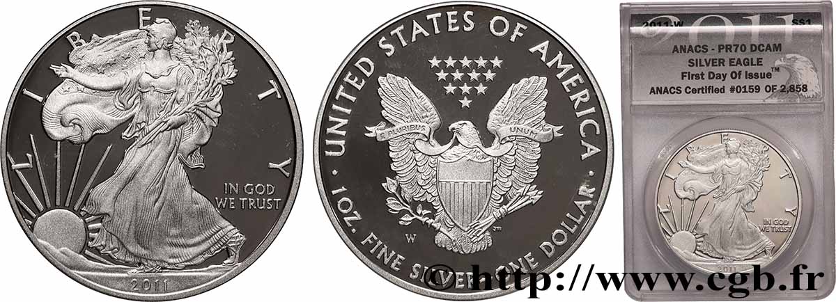 ÉTATS-UNIS D AMÉRIQUE 1 Dollar Proof Silver Eagle 2011 West Point FDC70 ANACS