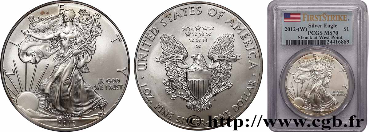 ÉTATS-UNIS D AMÉRIQUE 1 Dollar Silver Eagle “First Strike” 2012 West Point FDC70 PCGS