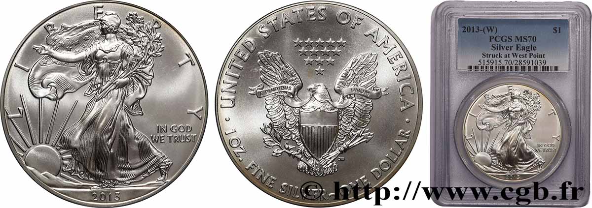 ÉTATS-UNIS D AMÉRIQUE 1 Dollar Silver Eagle 2013 West Point FDC70 PCGS