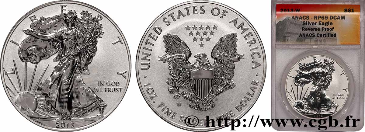 ÉTATS-UNIS D AMÉRIQUE 1 Dollar Reverse Proof Silver Eagle 2013 West Point FDC69 ANACS