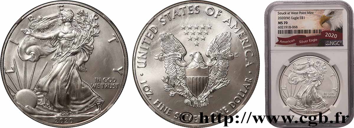 ÉTATS-UNIS D AMÉRIQUE 1 Dollar Silver Eagle 2020 West Point FDC70 NGC