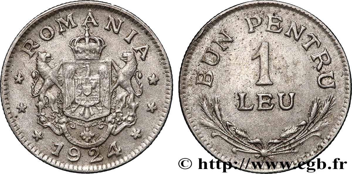 RUMANIA 1 Leu emblème 1924 Bruxelles MBC