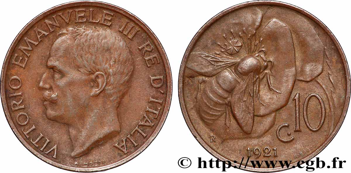 ITALIA 10 Centesimi Victor Emmanuel III 1921 Rome q.SPL
