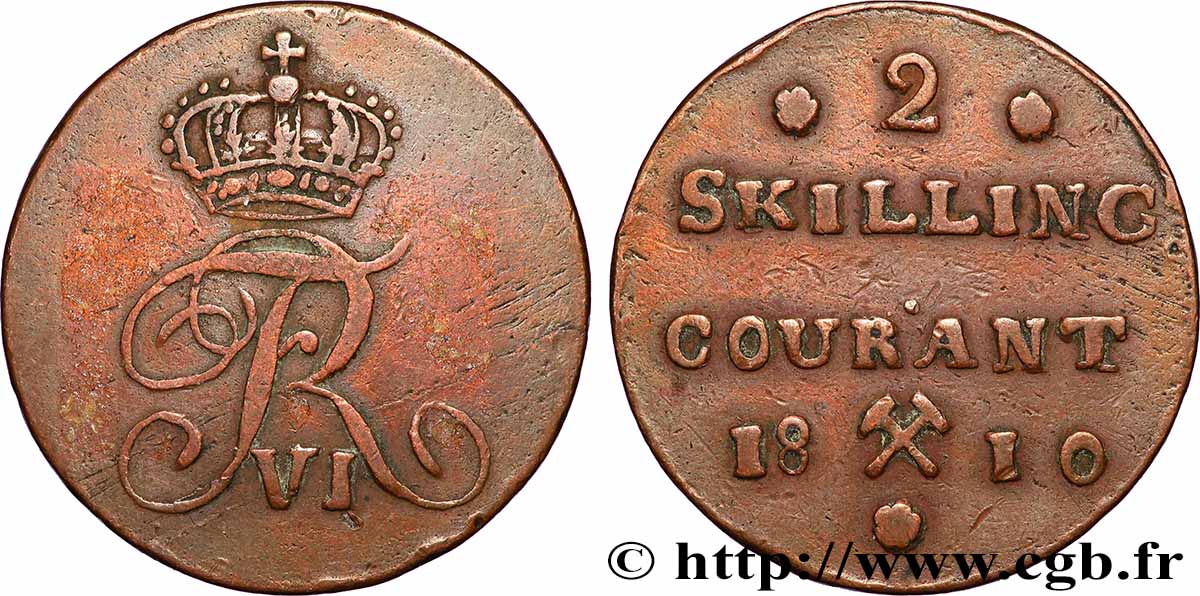NORVÈGE 2 Skilling Frédéric VI 1810 Kongsberg TTB