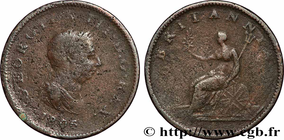 UNITED KINGDOM 1/2 Penny Georges III tête laurée 1806 Soho F