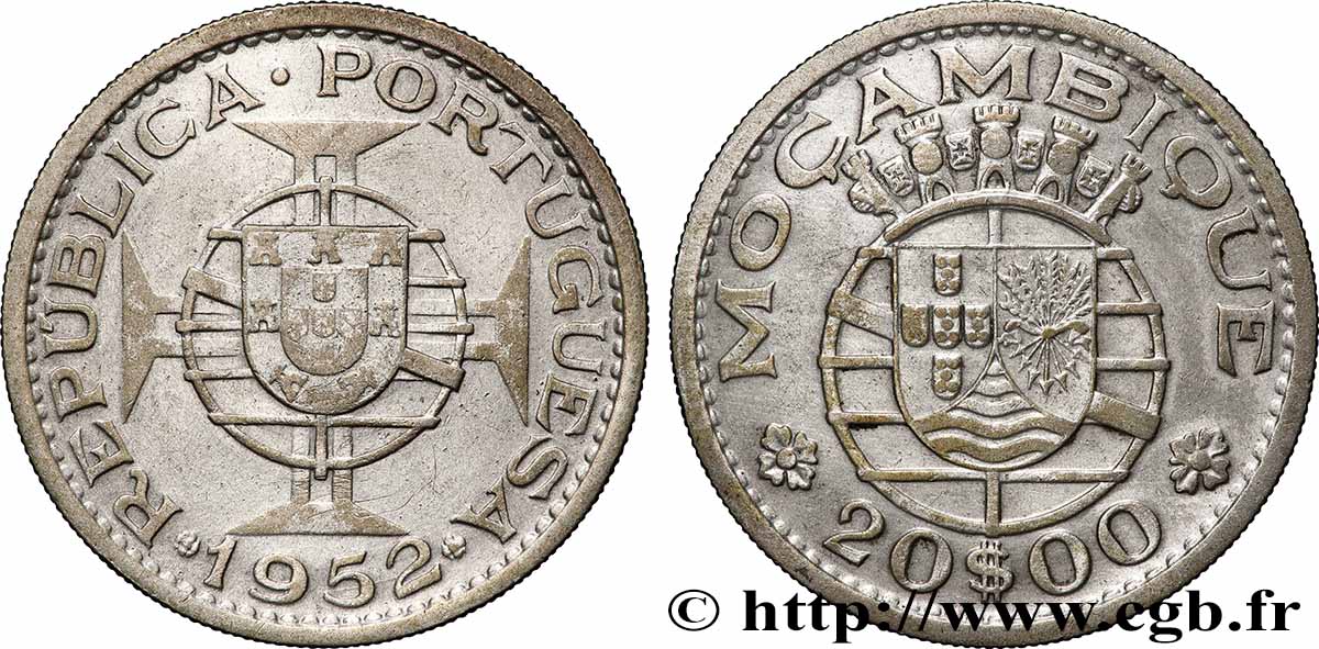MOZAMBIQUE 20 Escudos colonie portugaise du Mozambique 1952 Lisbonne MBC