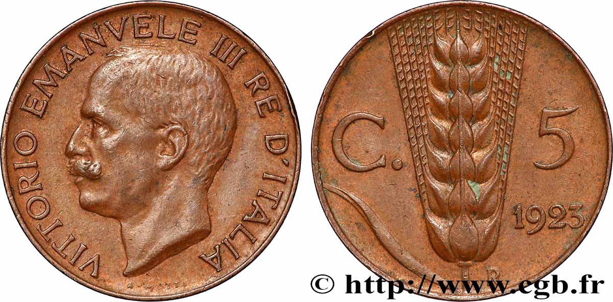 ITALIA 5 Centesimi Victor Emmanuel III 1923 Rome - R q.SPL