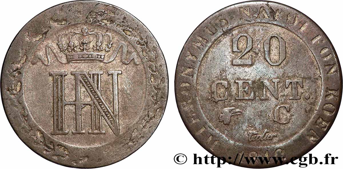 GERMANY - KINGDOM OF WESTPHALIA 20 Cent. monogramme de Jérôme Napoléon 1812 Cassel - C XF