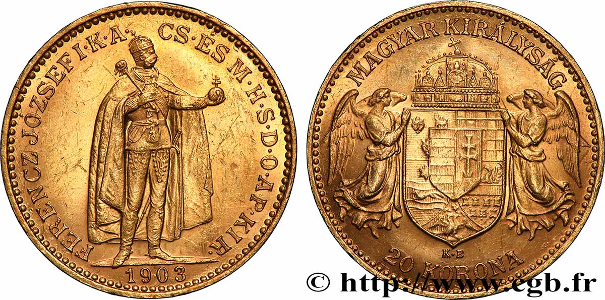 HUNGARY 20 Korona or François-Joseph Ier 1903 Kremnitz MS