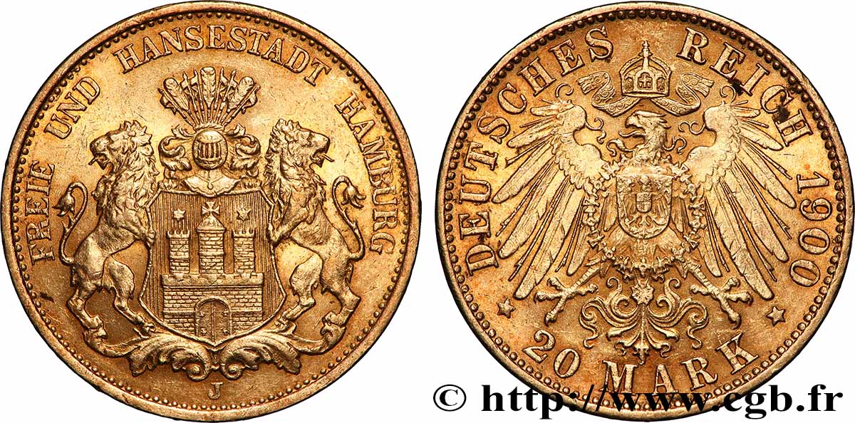 GERMANY - FREE CITY OF HAMBURG 20 Mark 1900 Hambourg AU