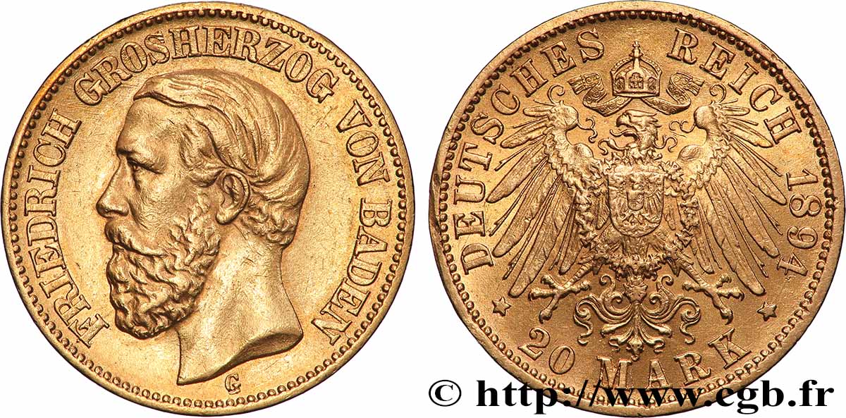 ALLEMAGNE - BADE 20 Mark Frédéric Ier 1894 Karlsruhe SUP