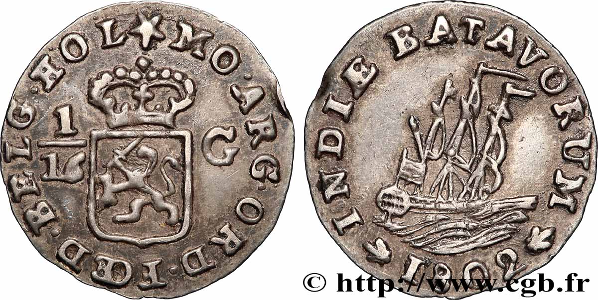 NIEDERLÄNDISCH-INDIEN 1/16 Gulden République Batave 1802 Dordrecht fVZ