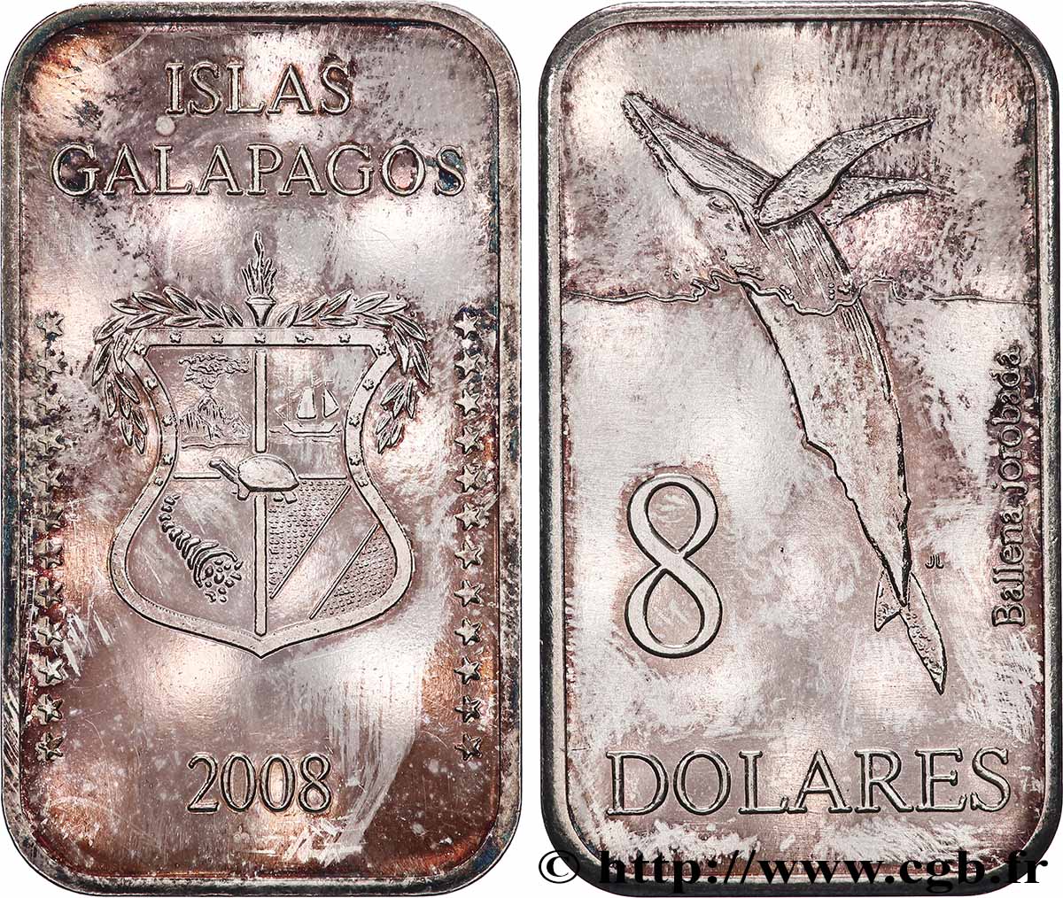 ÎLES GALAPAGOS 8 Dolares Baleine 2008 SPL