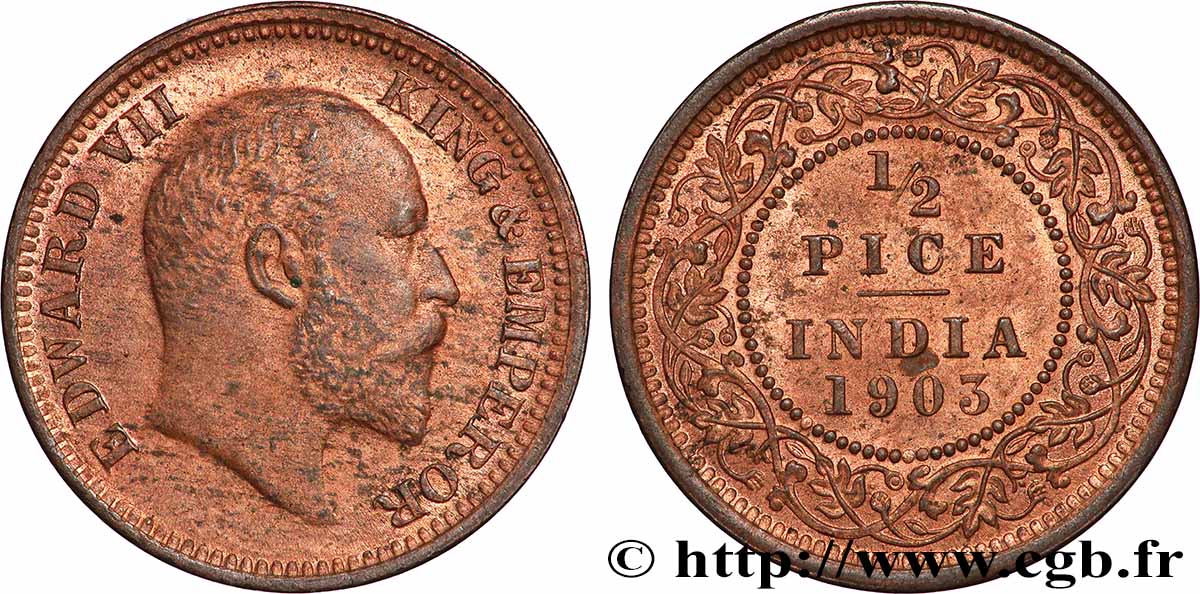 BRITISH INDIA 1/2 Pice Edouard VII 1903 Calcutta AU