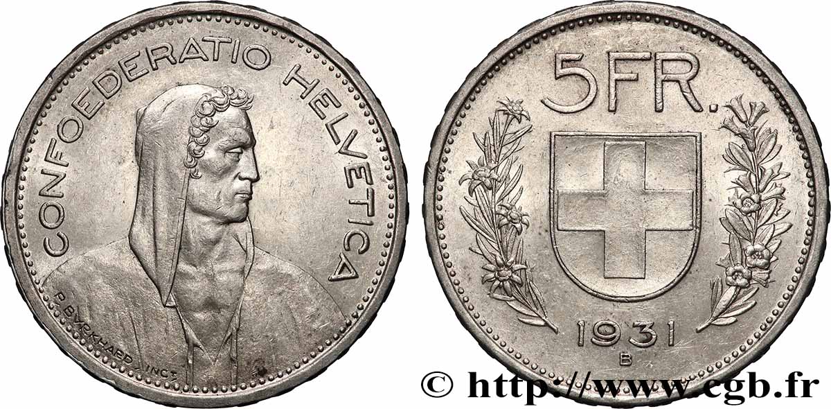 SWITZERLAND 5 Francs Berger des alpes 1931 Berne - B AU
