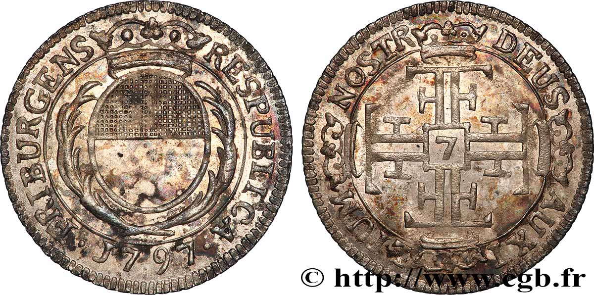 SCHWEIZ - KANTON FREIBURG 7 Kreuzer - canton de Fribourg 1797 VZ