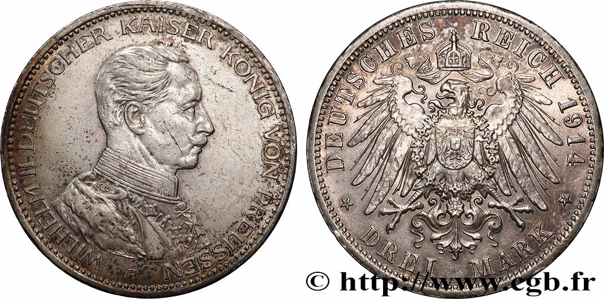 DEUTSCHLAND - PREUßEN 3 Mark Guillaume II 1914 Berlin fVZ/VZ