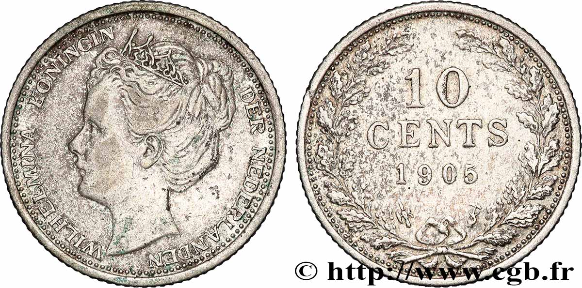 PAESI BASSI 10 Cents Reine Wilhelmine 1905 Utrecht BB