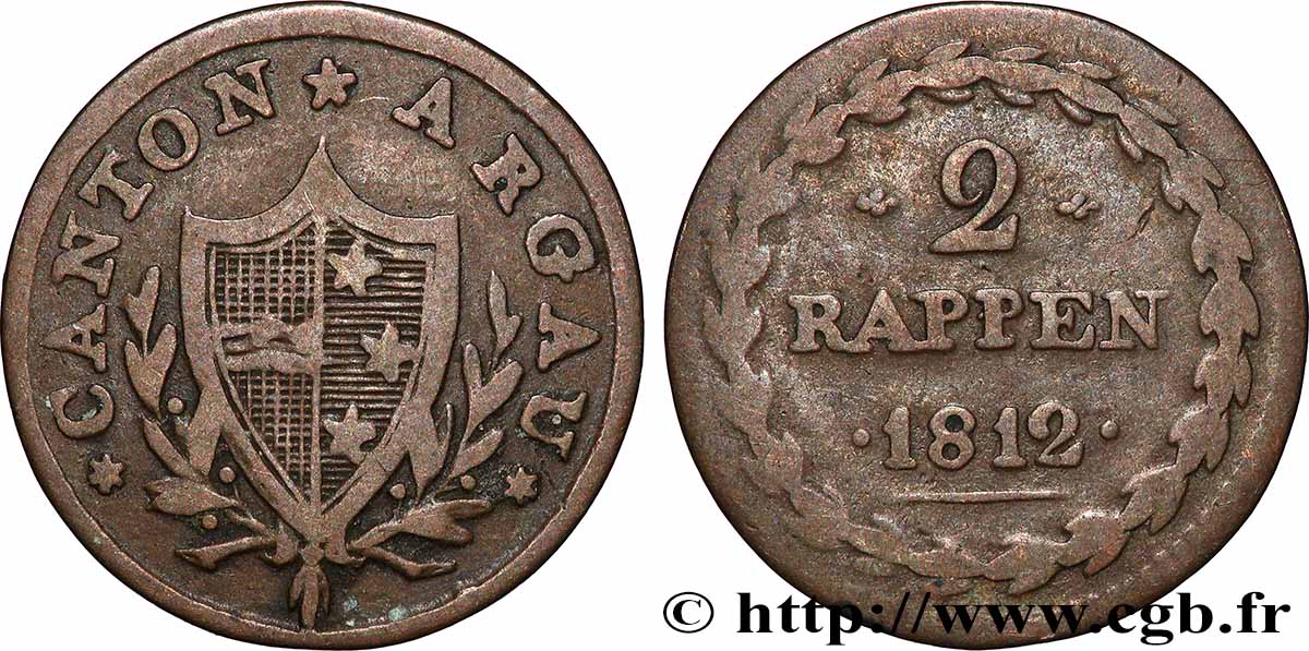 SVIZZERA - CANTONE ARGOVIA 2 Rappen 1812 BB