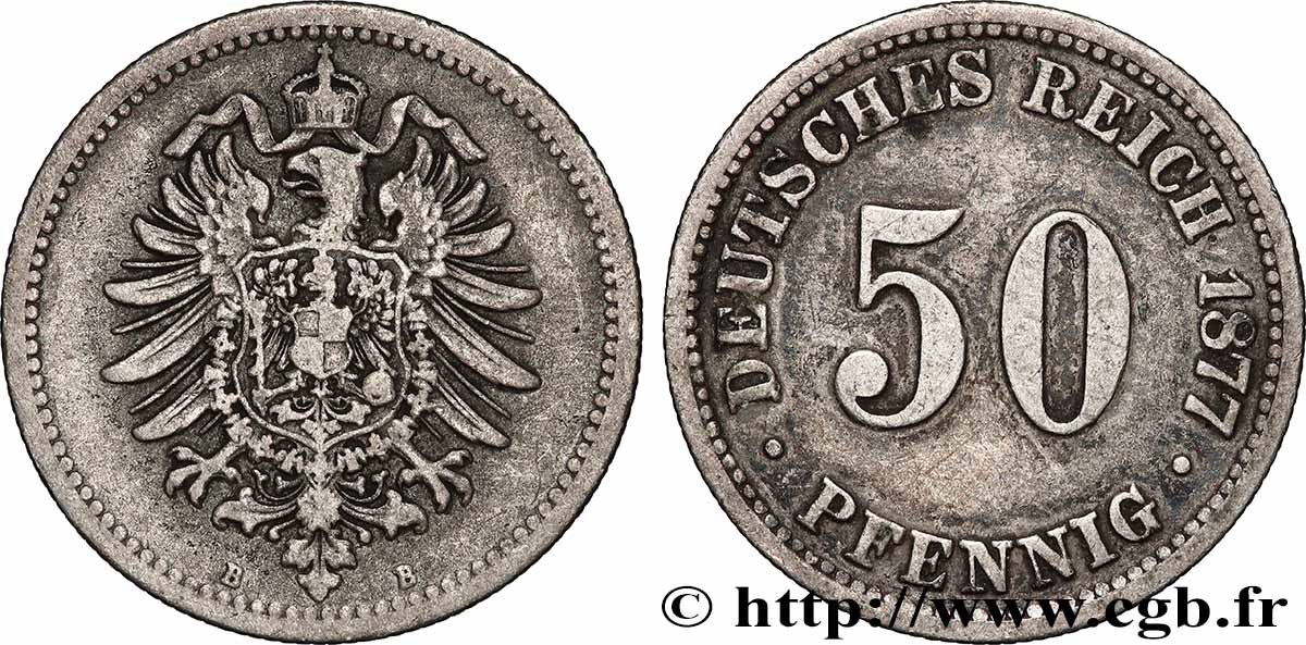 GERMANIA 50 Pfennig 1877 Hanovre BB