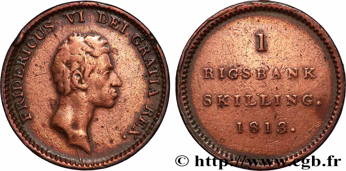 DENMARK 1 Skilling Frédéric VI 1813 VF