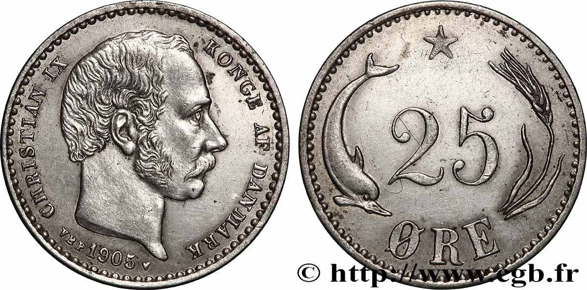 DENMARK 25 Ore Christian IX 1905 Copenhague AU