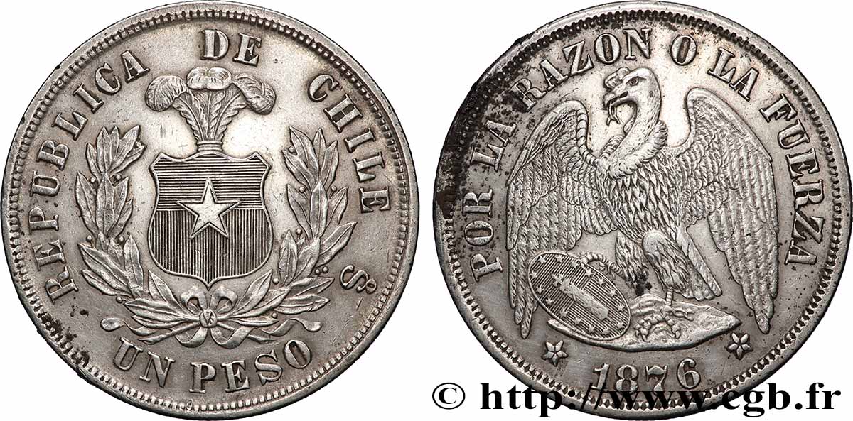 CHILE 1 Peso condor 1876 Santiago - S° XF
