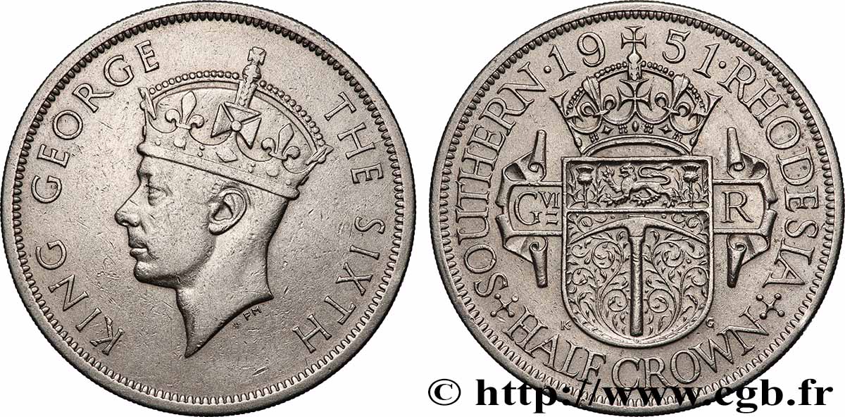SOUTHERN RHODESIA 1/2 Crown Georges VI 1951 Londres VF