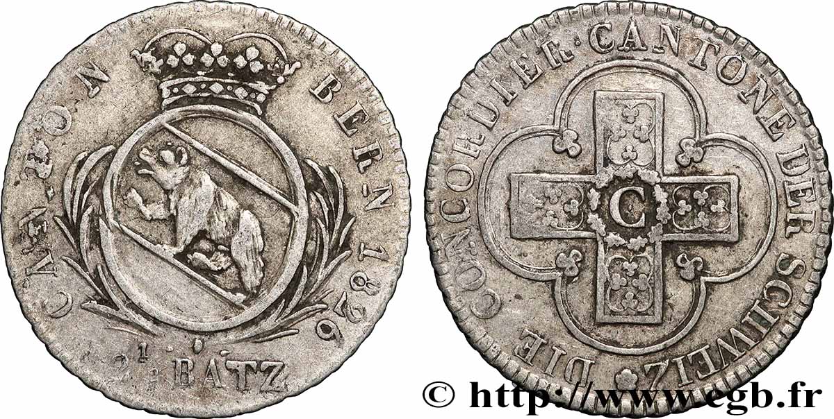 SWITZERLAND - CANTON OF BERN 2 1/2 Batzen 1826 Berne XF
