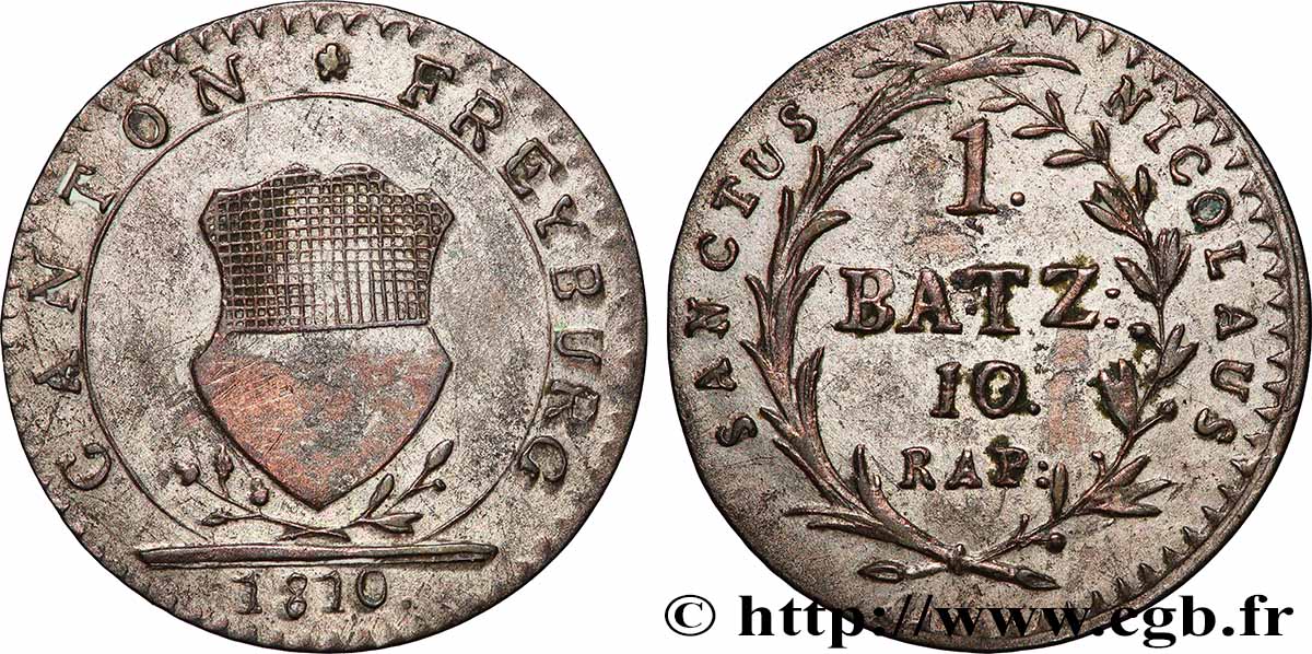 SWITZERLAND - CANTON OF FRIBOURG 1 Batzen (10 Rappen) 1810 AU