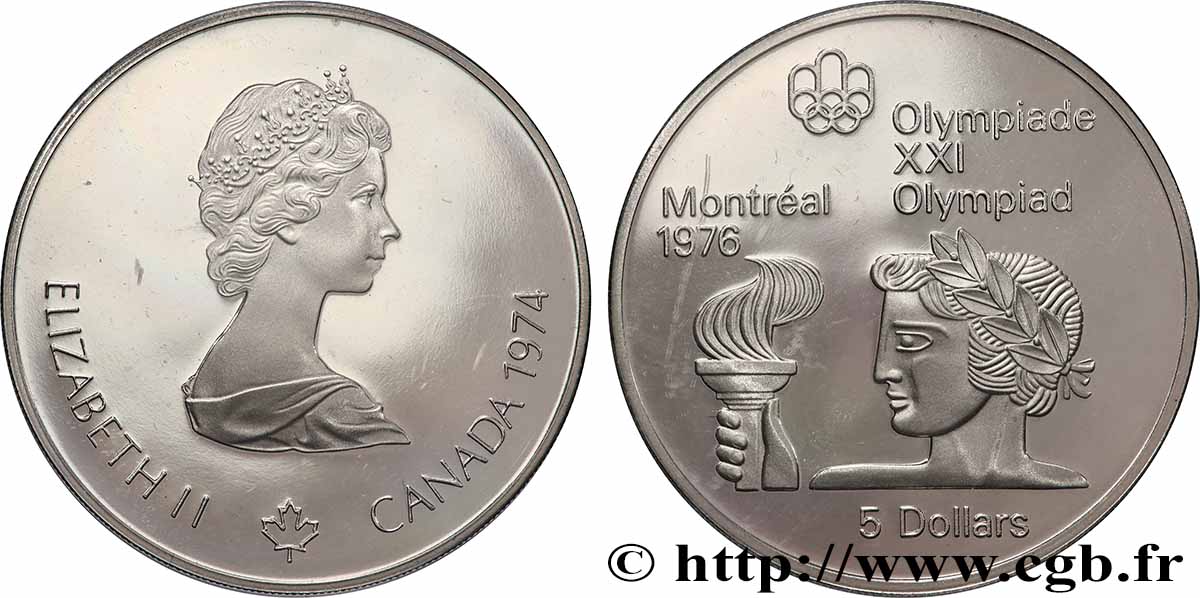 CANADA 5 Dollars Proof JO Montréal 1976 torche olympique 1974 Ottawa FDC